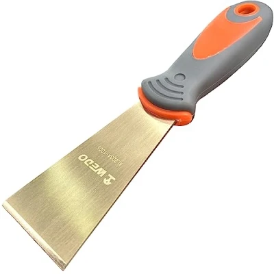 Image of WEDO Non Sparking Putty Knife 50mm(2), Stiff Spark Free Safety Scraper Painter, Die Forge, Corrosion Resistant, DIN Standard, Aluminum Bronze,Length 203mm(8&quot;)