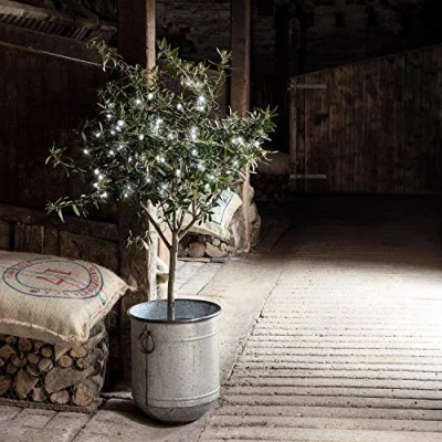 Image of Lights4fun 100 Cool White LED Outdoor Battery Operated Fairy Lights on Green Cable