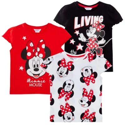 Image of Disney Girls 3 Pack Minnie Mouse T Shirts 7 8 Years