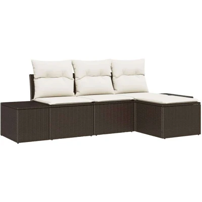 Image of vidaXL 4 Piece Garden Sofa Set with Cushions Brown Poly Rattan