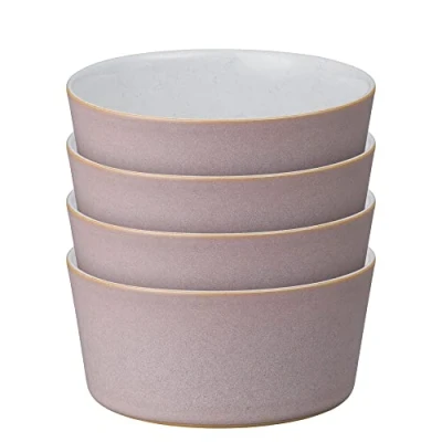 Image of Denby Impression Pink Straight Rice Bowls Set of 4 Dishwasher Microwave Safe Modern Crockery Ceramic Stoneware Tableware
