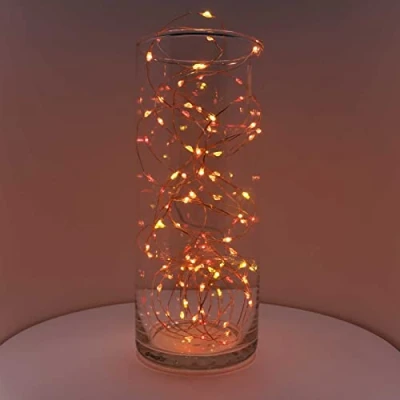 Image of Qbis Red, Orange &amp; Yellow Christmas Lights on Copper Wire, 100 Micro LED Fairy String Lights. A Unique Combination of LEDs Thin Wire with Multifunction Controller (Sunset)