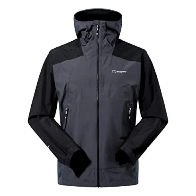 Image of Berghaus Men&#039;s Paclite Peak Vent Waterproof Shell Jacket, Durable, Breathable Rain Coat, Grey Pinstripe/Jet Black, XS
