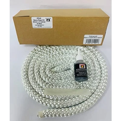 Image of PotteryproUK PPUK Stove Rope 20mm x 3 metres Hard &amp;50ml Glue Kit for Woodburner Log Burners Pizza Ovens Door Seal
