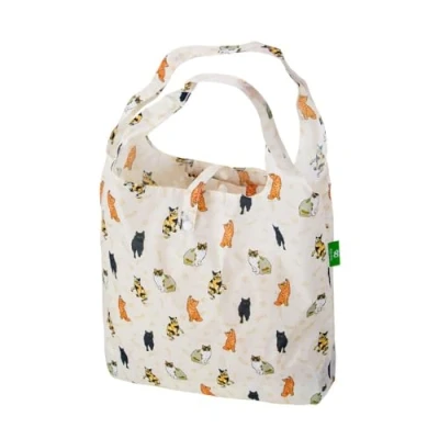 Image of ECO CHIC Lightweight Foldable Reusable Shopping Bag Water Resistant Tote (Beloved Cats Beige)