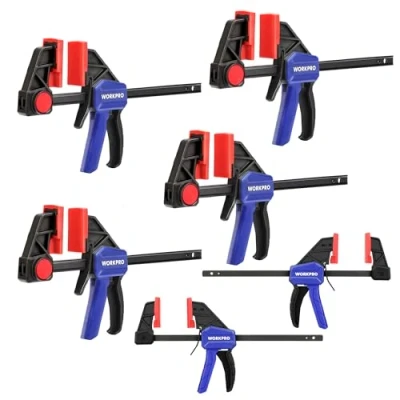 Image of WORKPRO 6PC Clamps for Woodwork, 150mm Light Duty and Mini Bar Clamp Set, Quick Release One Handed Clamp/Spreader, Ideal Woodworking DIY Projects