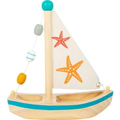 Image of Small Foot 11658 Wooden Starfish Sailboat, Swimming Toy for Water, Children Aged 24+ Months, Multicoloured