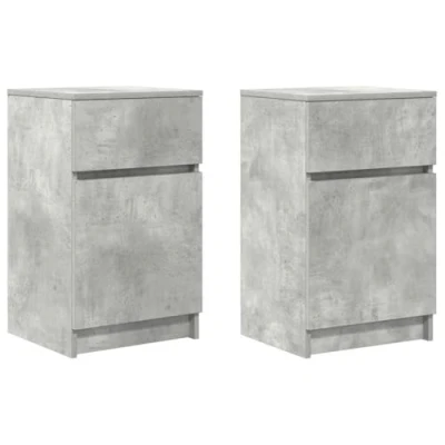 Image of vidaXL bedside cabinets 2 pcs concrete grey engineered wood 39x35x65 cm modern bedroom nightstands/freestanding tables
