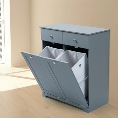 Image of WestWood Laundry Kitchen Trash Cabinet with 2 Bags Tilt Out Drawers Grey