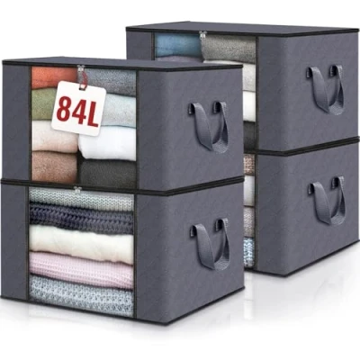 Image of edihome, Clothes Storage Bag, (4 pieces), Wardrobe Organiser, with Reinforced Handles, Heavy Duty Cloth Pouches Transparent Window (Dark gray, Pack of 4)