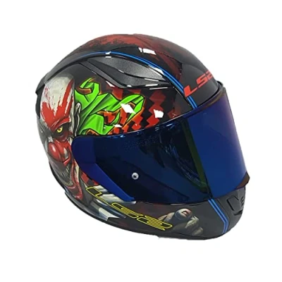 Image of Full Face Motorbike Helmet Motorcycle Adult Rider Biker Sports Crash LS2 FF353 RAPID HAPPY DREAMS GLOW IN THE DARK SCARY CLOWN + Blue Visor (S) S