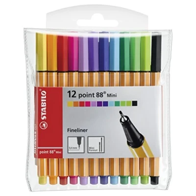 Image of Fineliner STABILO point 88 MINI Wallet of 12 Assorted Colours