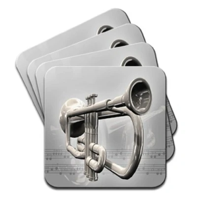 Image of Trumpet With Musical Notes in Background Set Of 4 Coasters