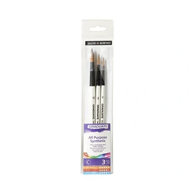 Image of Daler Rowney Graduate Multi Technique Synthetic Hair Brushes with Short Handles Wallet Set, Round, 3 Assorted Brushes, Ideal for Students