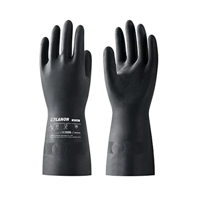 Image of LANON Rubber Chemical Resistant Gloves, Reusable Heavy duty Safety Work Acid &amp; Alkali Protection, Non Slip, Large