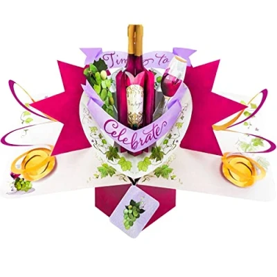 Image of Red Wine Pop Up Greeting Card Time To Celebrate Birthday Or Any Occasion 3D Cards POP226