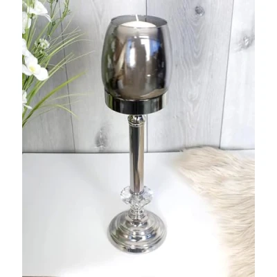 Image of Marco Paul 40cm Silver Pillar Candle Holders Lantern Votive Holder Decorative Ornament Centre Piece Home Decor Ornamental Tea Light Christmas Wedding Lighting