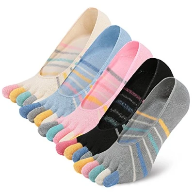 Image of PUTUO No Show Toe Socks Women Invisible Five Finger Ladies Breathable Low Cut Trainer with Toe, Non Slip, Mesh Knit, 5 pairs