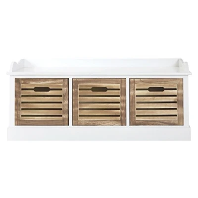 Image of Premier Housewares Paulownia Wood White/ Natural Chest of Drawers Bedroom MDF White Furniture Three Assembled H41xW100xD40