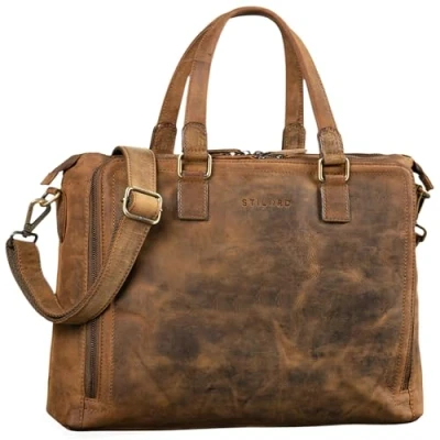 Image of STILORD &#039;Claire&#039; Women&#039;s Business Bag Genuine Leather 15 Inch Briefcase Laptop DIN A4 Shoulder and Handbag for Office, Colour:Middle Brown