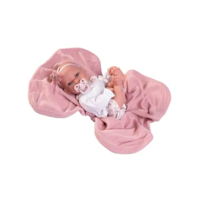 Image of Muñecas Antonio Juan Newborn Baby Toneta Poses with Blanket