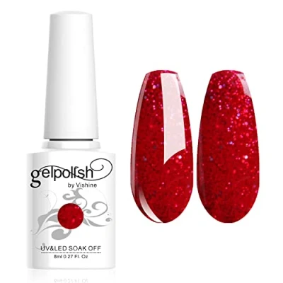 Image of Vishine 8ml Gelpolish Lacquer Shiny Color Soak Off UV LED Gel Nail Polish Manicure Glitter Red #1550