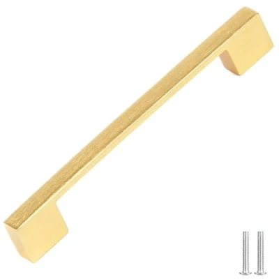 Image of Decoranddecor Dimora Pull Handle D Shape Rectangular Profile Zinc (192mm, Brushed Gold, 1 Pack)