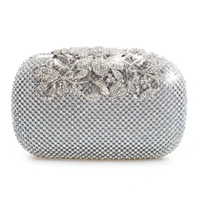 Image of Unique Clasp Silver Diamante Crystal Diamond Evening bag Clutch Purse Party Bridal Prom