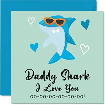 Image of Daddy Birthday Card Shark Cards for from Daughter Son, Happy Daddy, Toddler Baby 1st Father&#039;s Day, 145mm x Seasonal Dad Papa Funny Greeting