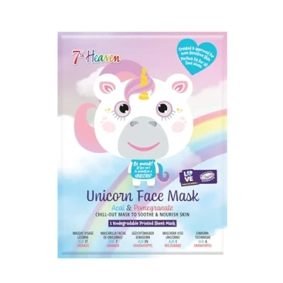 Image of 7th Heaven Unicorn Face Sheet Mask with Acai and Pomegranate to Soothe Nourish Skin, 1 count (Pack of 1)