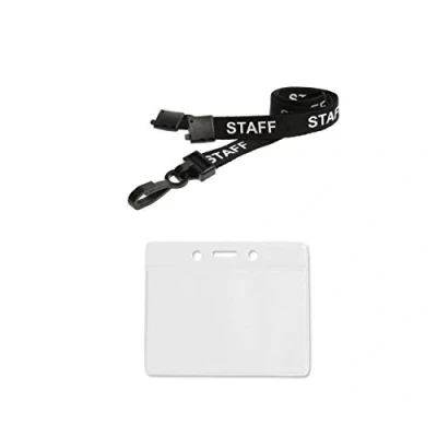 Image of ID Card It Holder Plastic Wallet and Staff Neck Strap Lanyard Black