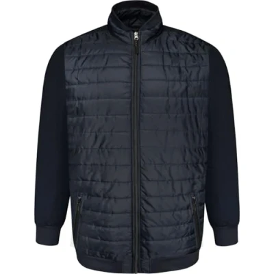 Image of KAM Hybrid Padded Jacket Long Jersey Sleeves Zip Up Pockets Mens Plus Size KV137 (UK, Alpha, 3XL, Plus, Regular, Navy)