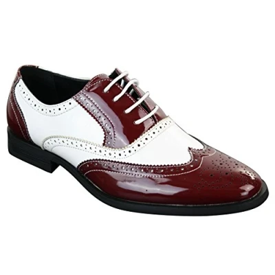 Image of Mens Lace Patent Brogues Shoes Gatsby Classic 1920&#039;s Shiny White Black Red