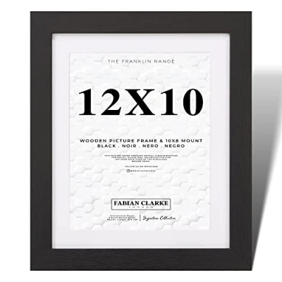 Image of Fabian Clarke London® 12x10 Modern Black Wooden Picture Photo Frame with White 10x8 Mount to Hang Portrait or Landscape