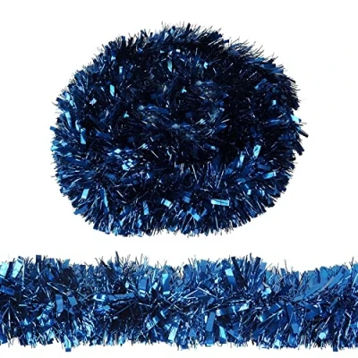 Image of HOVUK® 1x Metallic Navy Blue Chunky Fine Cut 2M Tinsel Garland, Luxury Christmas Tree Decoration, Best for Xmas Party and Home Decoration