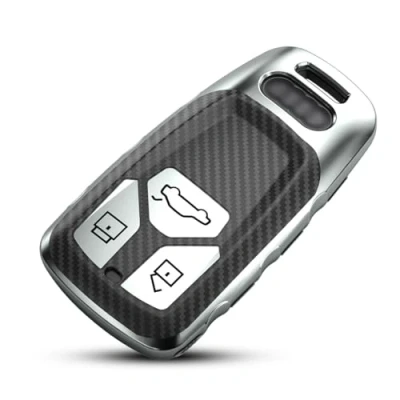 Image of XMSCN key Fob Case Compatible with Audi Soft TPU Carbon Fiber Cover Holder Protector, for A4 A5 Q7 Q5 TT TTS S4 S5 RS4 RS5 Keyless Entry 3 Buttons Box Shell Anti dust（With chain）