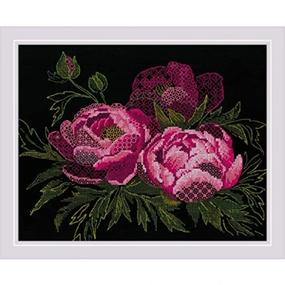 Image of RIOLIS Counted Cross Stitch Kit 11.75&quot;X9.5&quot; Lace Peonies (14 Count)