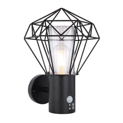 Image of Horace PIR Outdoor Wall Lamp Black IP44 1x E27