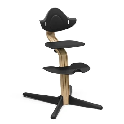 Image of Stokke Nomi Chair, Oak/Black Inspires Active Sitting Tool Free, Seamless Adjustability Includes Stable Footrest &amp; Anti Tilt Wheels Holds Up to 150 kg