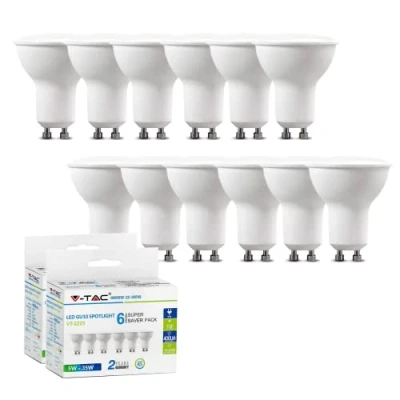 Image of V TAC GU10 LED Light Bulbs, Day White 4000K, 35W Halogen Spotlight Equivalent, 5W 400lm, 100 Beam Angle Pack of 16