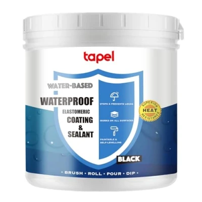 Image of Tapel Water Based Liquid Rubber Waterproof Sealant Black 1kg for 2m² (Single Coat) Paint Indoor &amp; Outdoor Coating Leaks, Cracks Roof Repair Easy to Apply