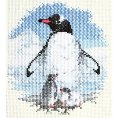 Image of Bothy Threads Counted Cross Stitch Kit Birds Penguins and Chicks 15.5x14cm DWPN01