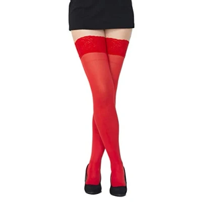 Image of Opaque 80 Denier Microfibre Hold Ups Stockings by Sentelegri, 9 Colours, Sizes S XL (Medium, Red)