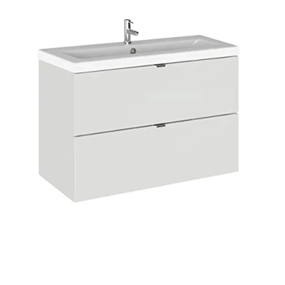 Image of Hudson Reed CBI431A Fusion Modern Bathroom 2 Drawer Wall Hung Vanity Unit and Full Depth Ceramic Basin, 800mm, Gloss Grey Mist
