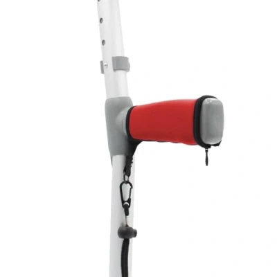 Image of Pair of Red Padded Neoprene Crutch Handle Grip Covers for Comfort with Wrist Strap by Lifeswonderful