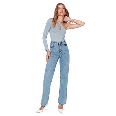 Image of Trendyol Women High Waist Straight Leg Wide Jeans Blau