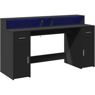 Image of vidaXL Desk with LED Lights Black 160x55x91 cm Engineered Wood