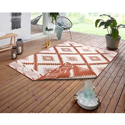 Image of NORTHRUGS Indoor and Outdoor Rug Malibu 80 x 150 cm Reversible Weatherproof Modern Geometric Pattern Runner for Balcony Patio Garden Conservatory Living Room Waterproof in Cayenne
