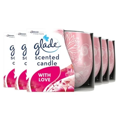 Image of Glade Jar Candle, Scented Candle Infused with Essential Oils, Up to 31 Hour Burn Time, I Love You, Pack of 6 (6 x 120g)