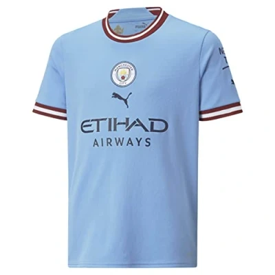 Image of Manchester City Boys&#039; Season 2022/23 Official Home T Shirt, Team Light Blue, 116 UK